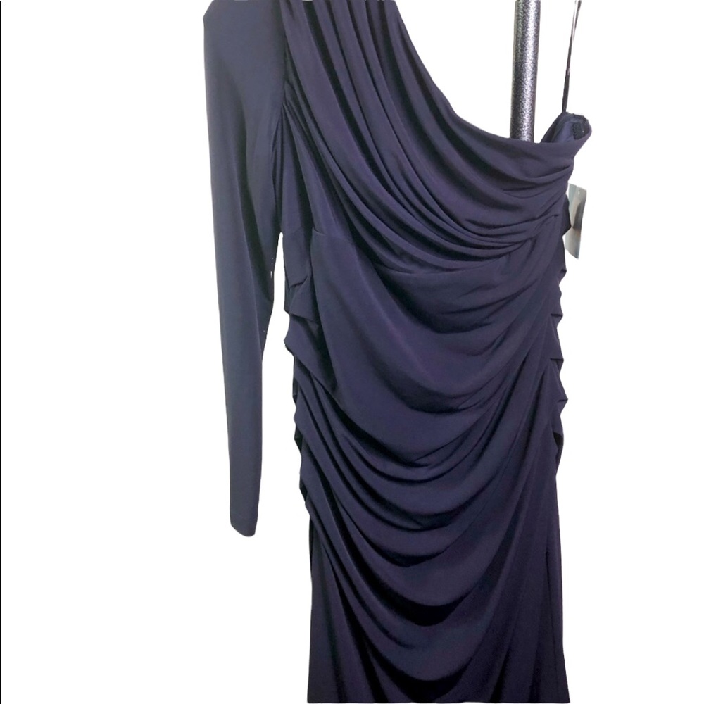 SUZU CHIN for MAGGI BOUTIQUE grape long sleeves dress, ruched front & back. - Picture 1 of 11